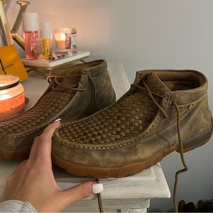 Twisted X Men's Bomber Tan with Brown Basketweave Driving Moccasin Casual Shoe